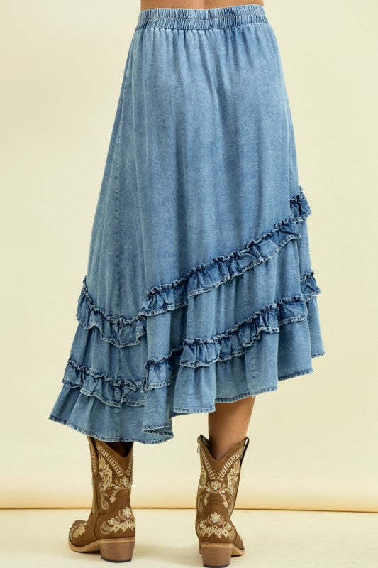 Asymmetrical Ruffle Midi Skirt