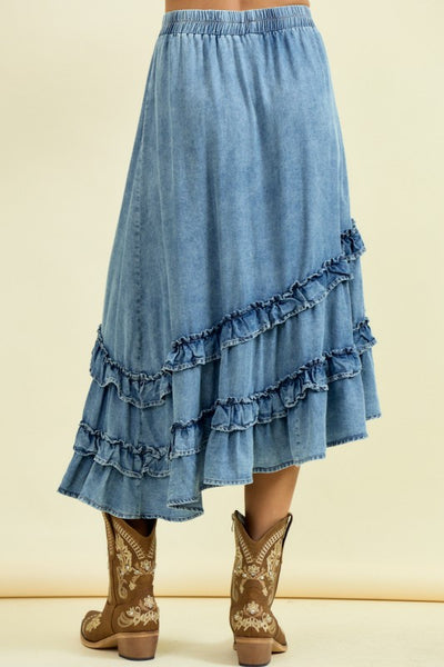 Asymmetrical Ruffle Midi Skirt