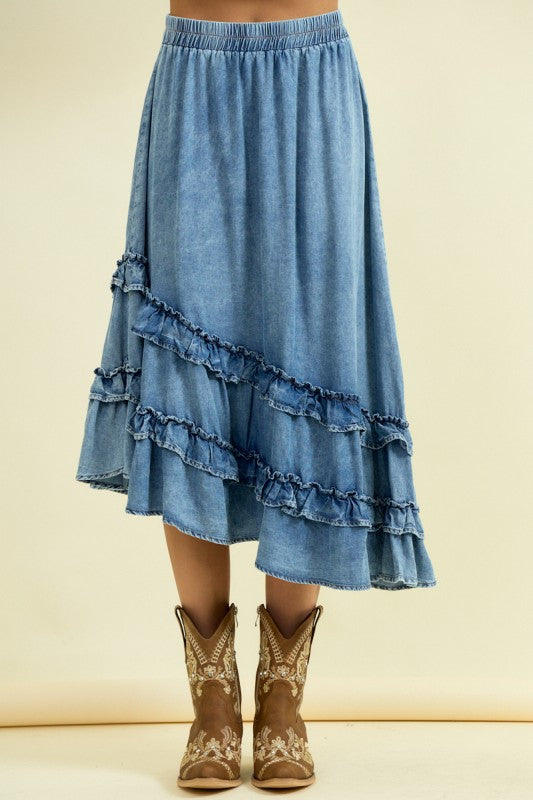 Asymmetrical Ruffle Midi Skirt