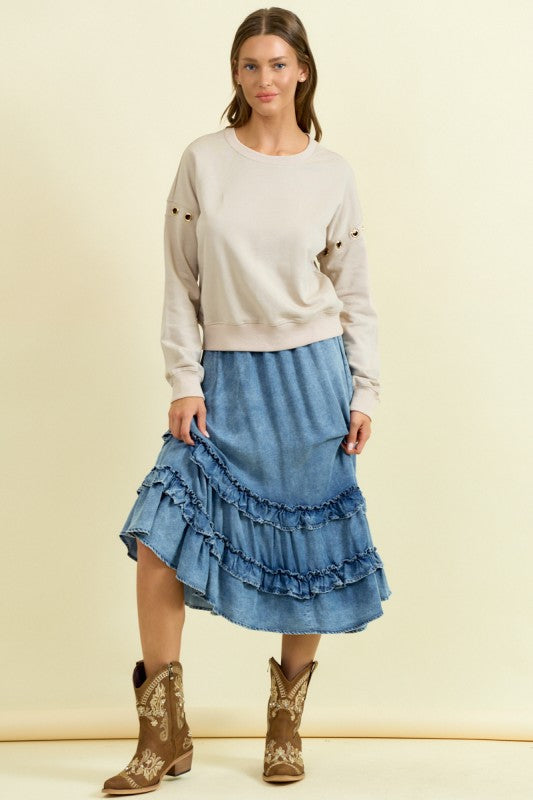 Asymmetrical Ruffle Midi Skirt