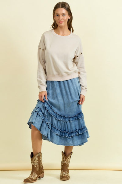 Asymmetrical Ruffle Midi Skirt