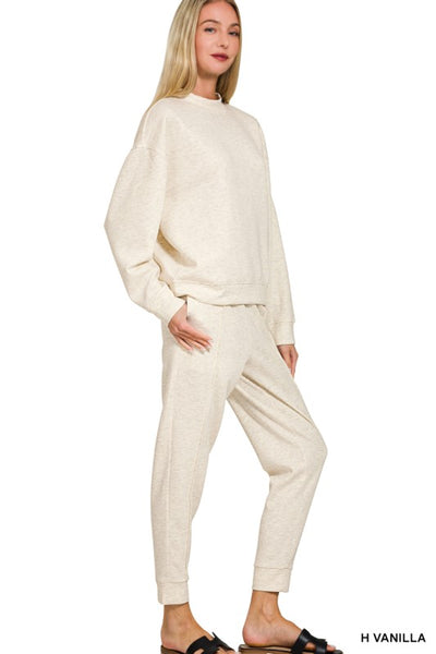 Scuba Mock Neck Jogger Set - Heather Vanilla