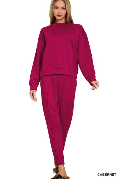 Scuba Mock Neck Jogger Set - Cabernet