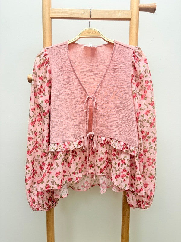Soft Rose Front Tie Blouse