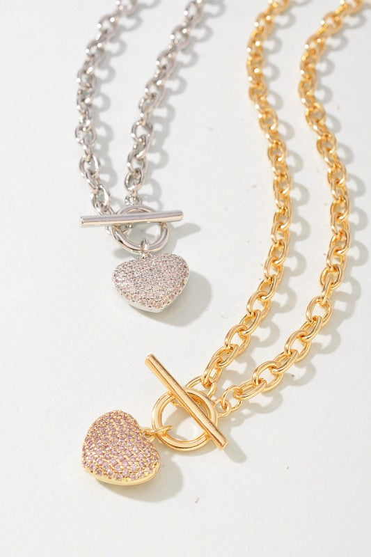 Metal Dipped CZ Heart Necklace