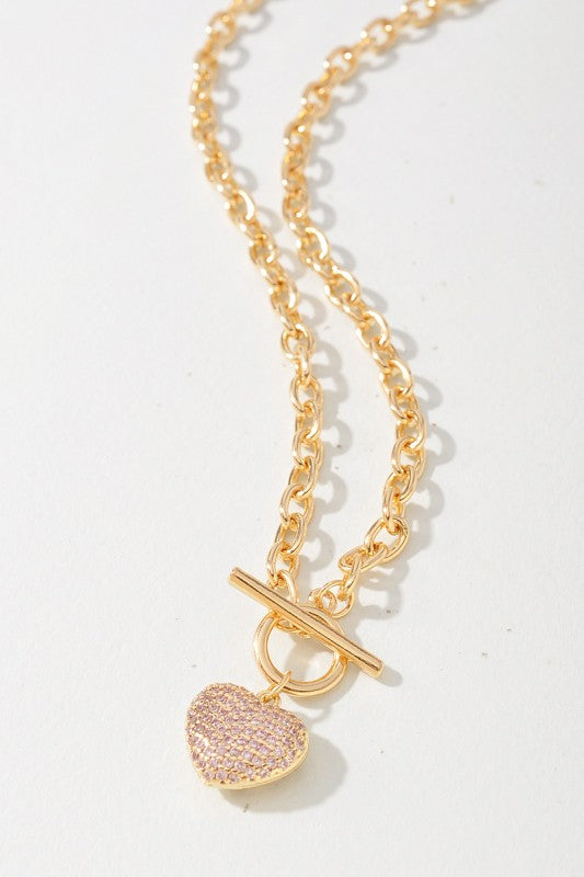 Metal Dipped CZ Heart Necklace