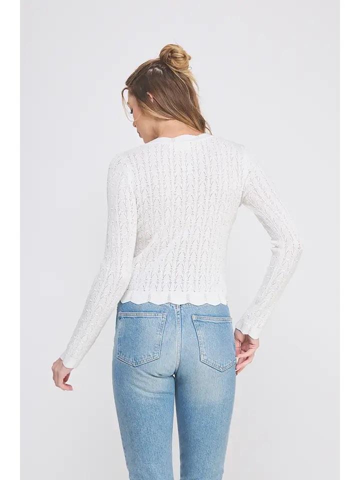 Off-White Pointelle Scalloped Cardigan