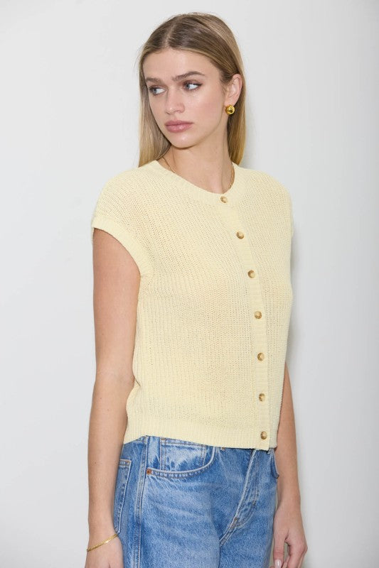 Butter Yellow Knit Cardigan Vest