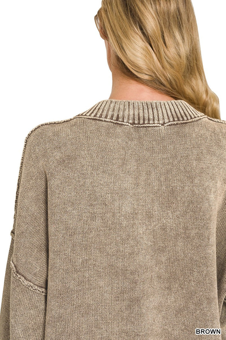 Washed Deep V-Neck Oversized Sweater (3 colors)