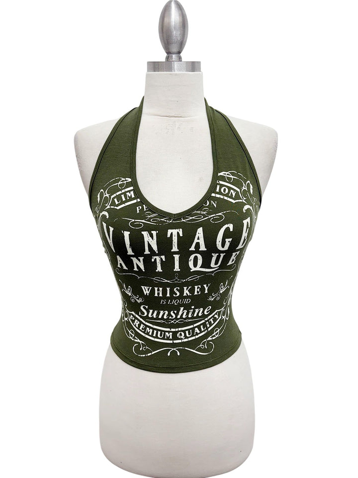 Vintage Antique Olive Halter Tank Top
