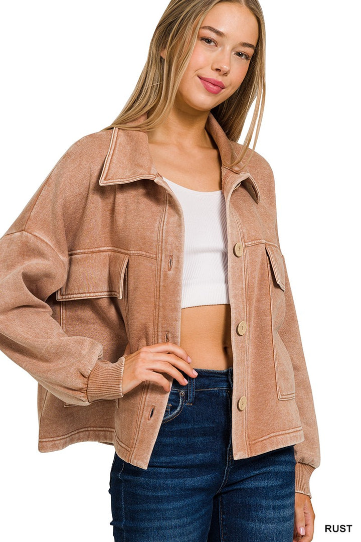 Rust Fleece Cropped Jacket