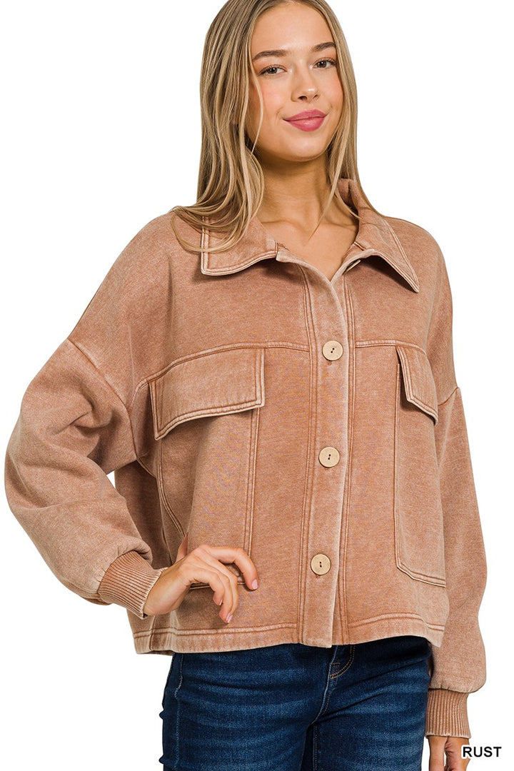 Rust Fleece Cropped Jacket