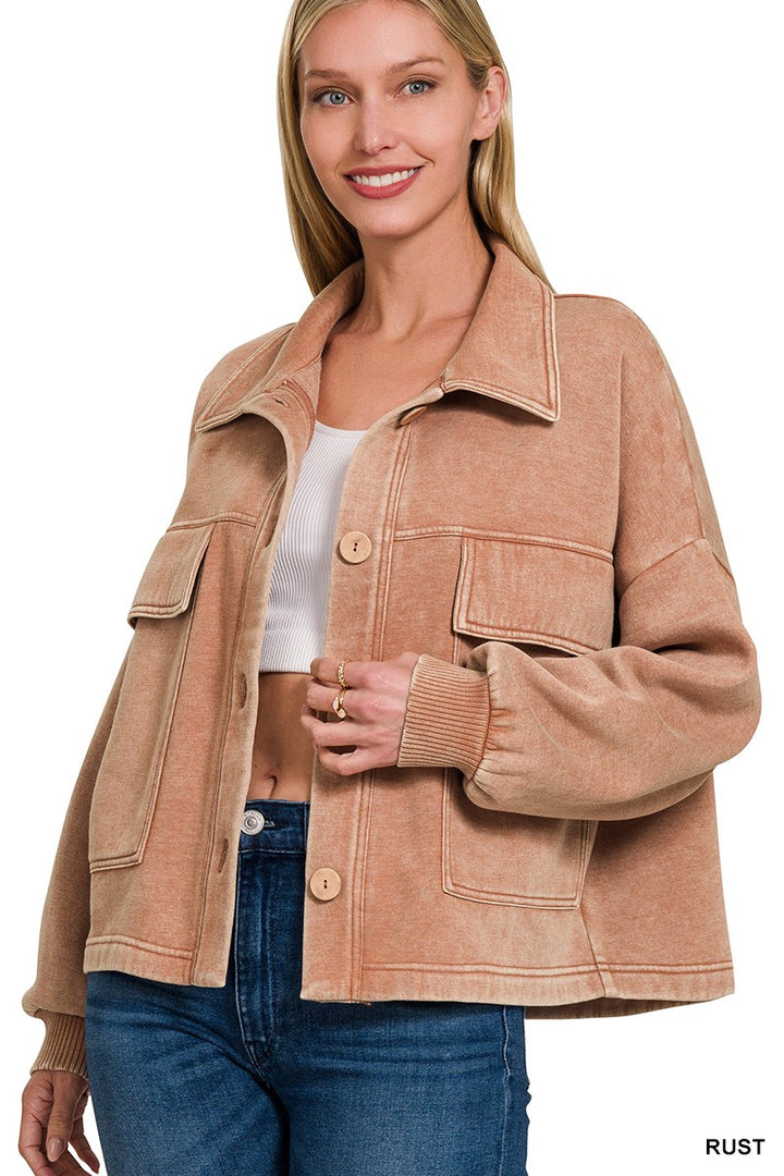 Rust Fleece Cropped Jacket