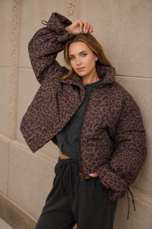 Mocha Leopard Puffer Jacket