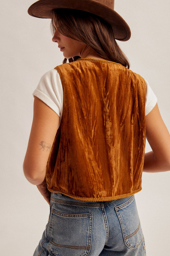 Fall Floral Embroidered Velvet Vest
