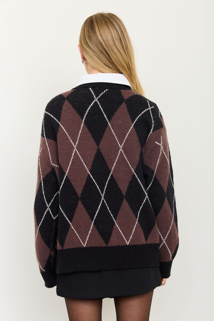 Argyle Boyfriend Sweater- Brown/Black