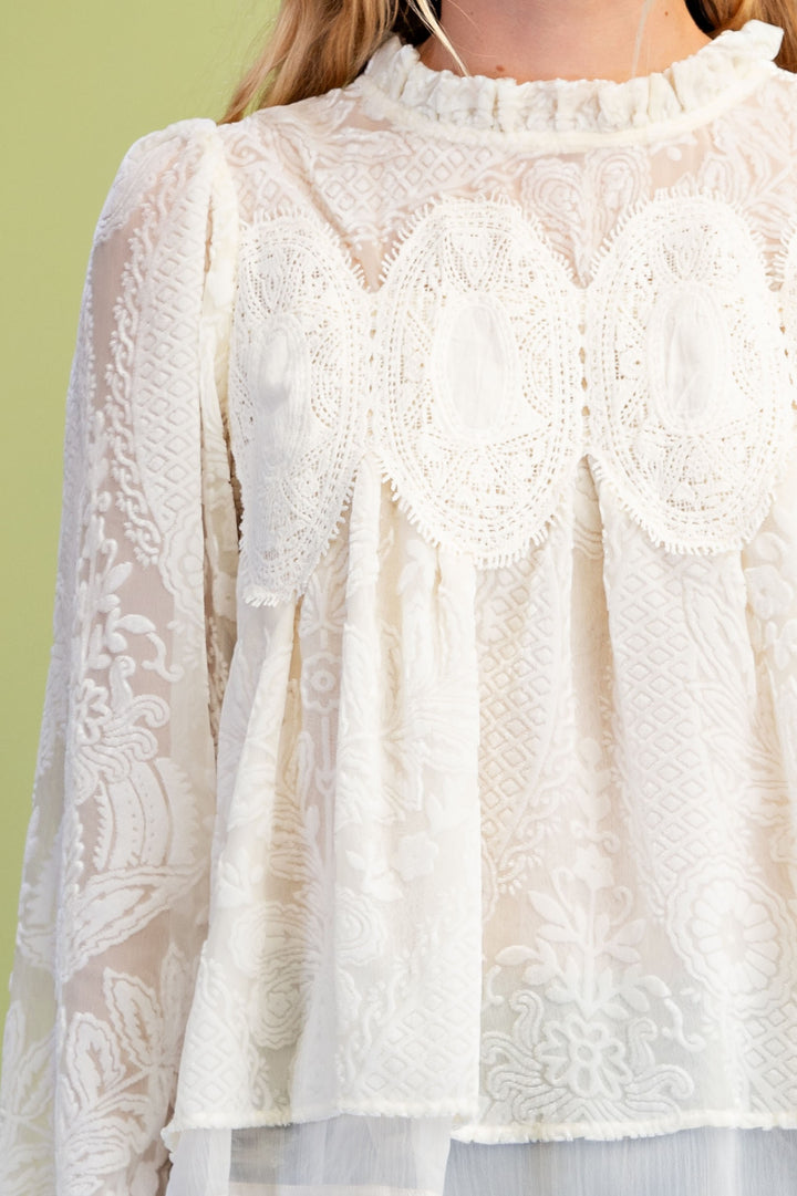 Charlene Lace Burnout Blouse - Off White