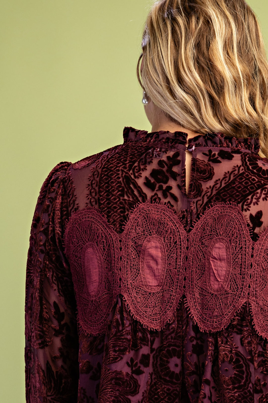 Charlene Lace Burnout Blouse - Wine