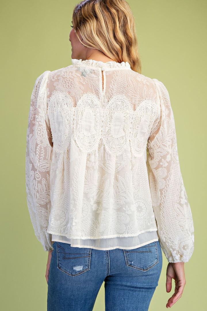 Charlene Lace Burnout Blouse - Off White