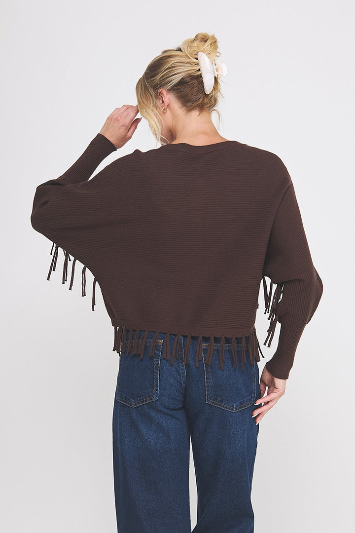 Cozy Up Fringe Sweater Cardigan - Brown