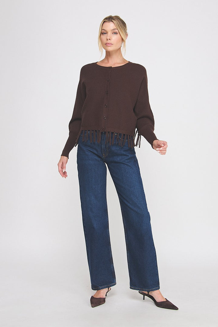 Cozy Up Fringe Sweater Cardigan - Brown