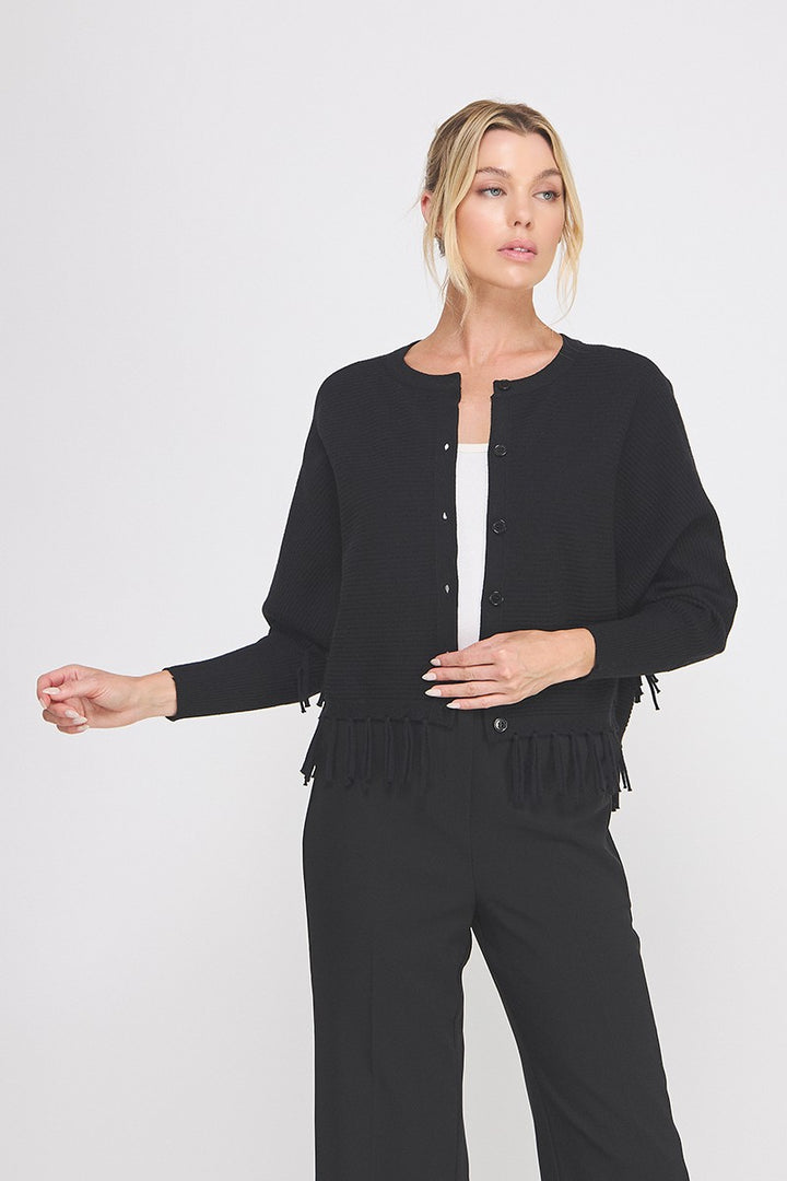Cozy Up Fringe Sweater Cardigan - Black