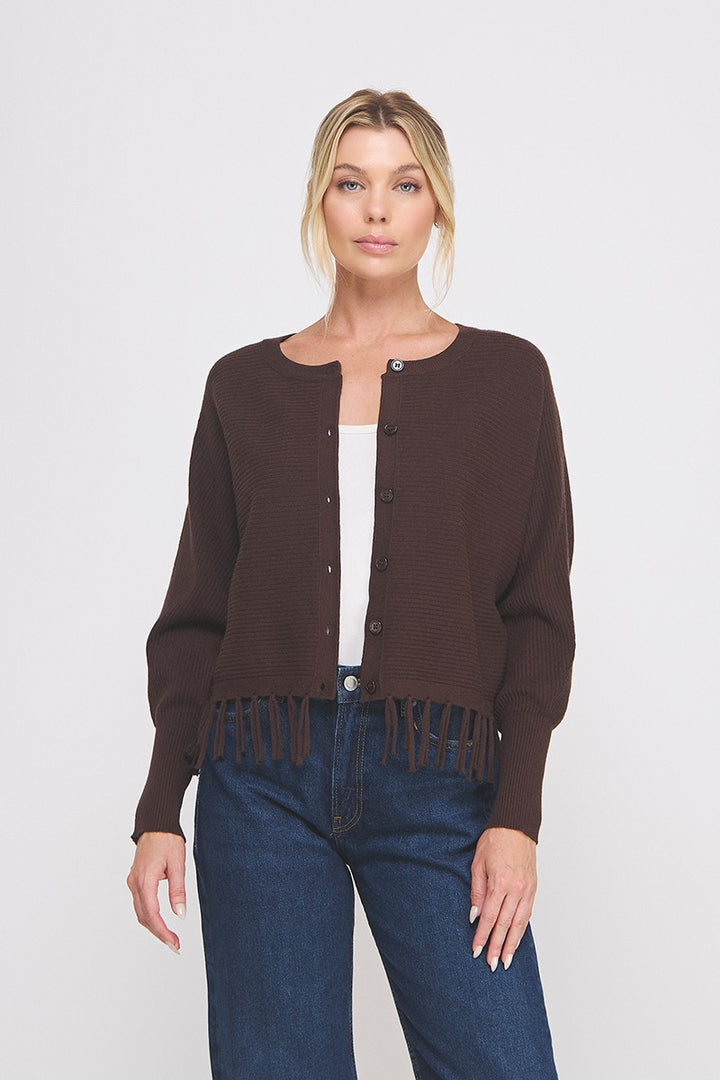 Cozy Up Fringe Sweater Cardigan - Brown