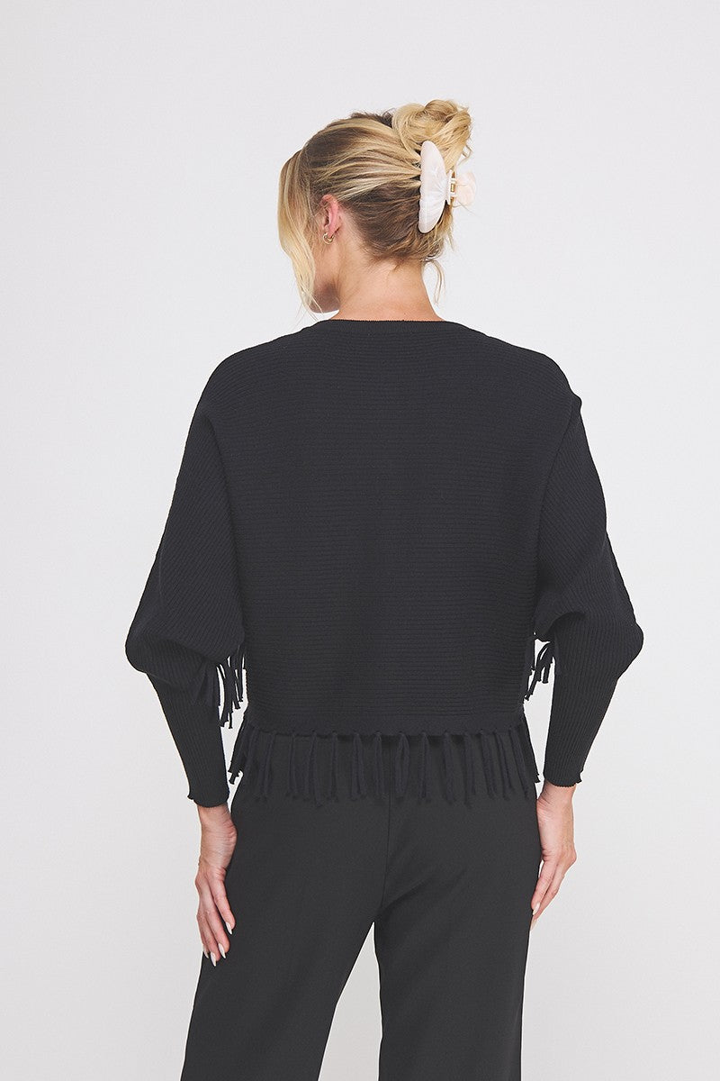 Cozy Up Fringe Sweater Cardigan - Black