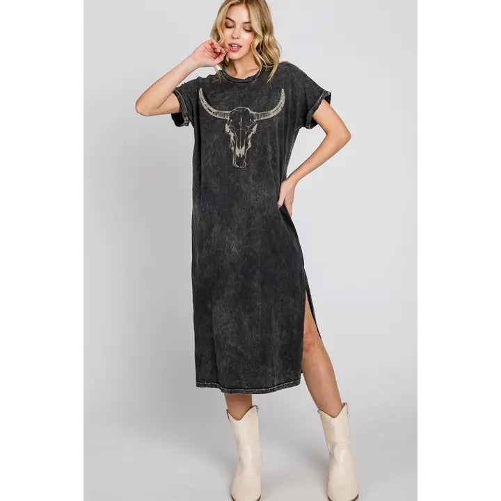 Black Desert Skull Mineral T Shirt Dress