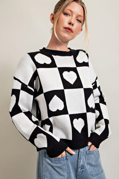 Heart Checkered Print Sweater