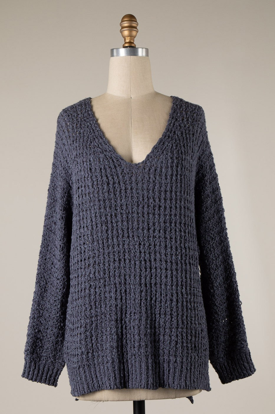 Vintage Cable Knit Sweater - Steel Blue