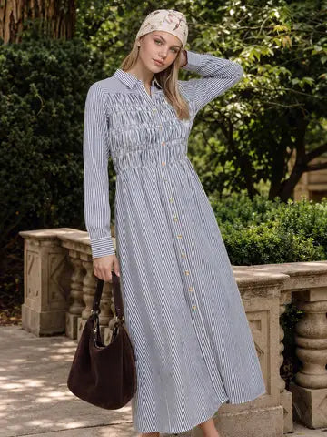 Navy Dream Shrilled Long Sleeve Dress
