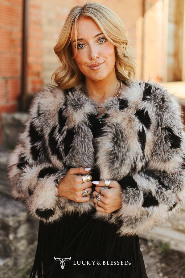 Marbled Faux Fur Statement Jacket