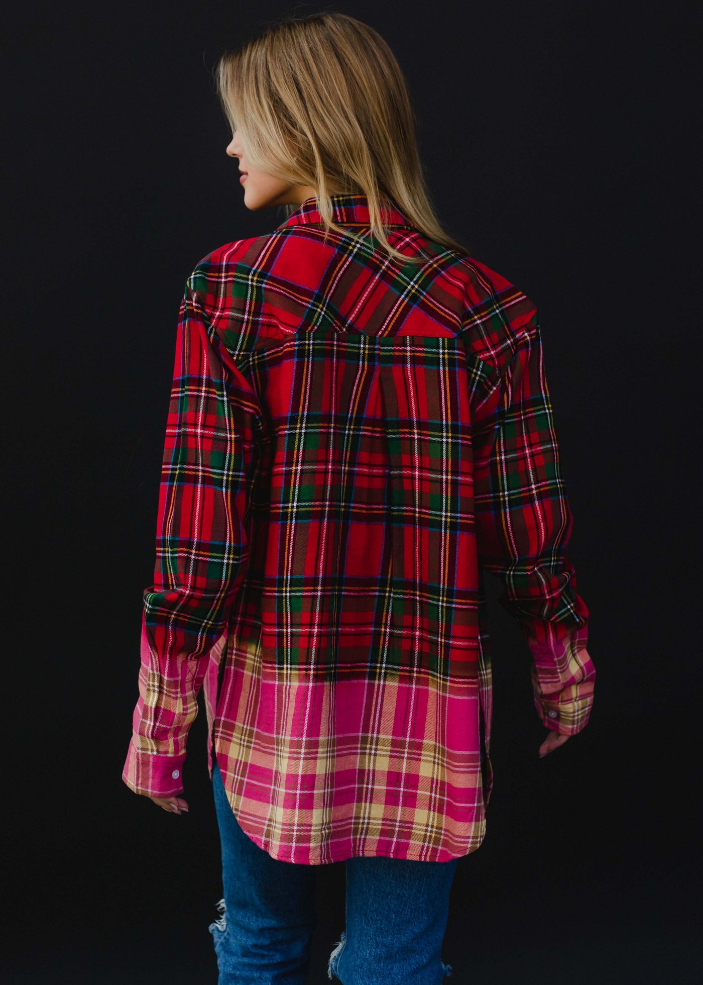 Red Plaid Ombre Bleached Flannel