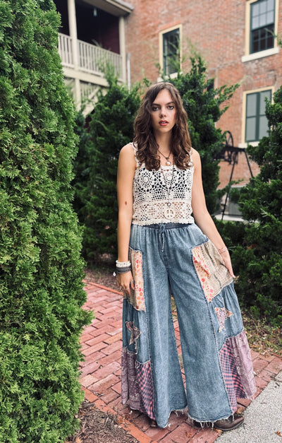 Free Spirit Wide Leg Patch Pants