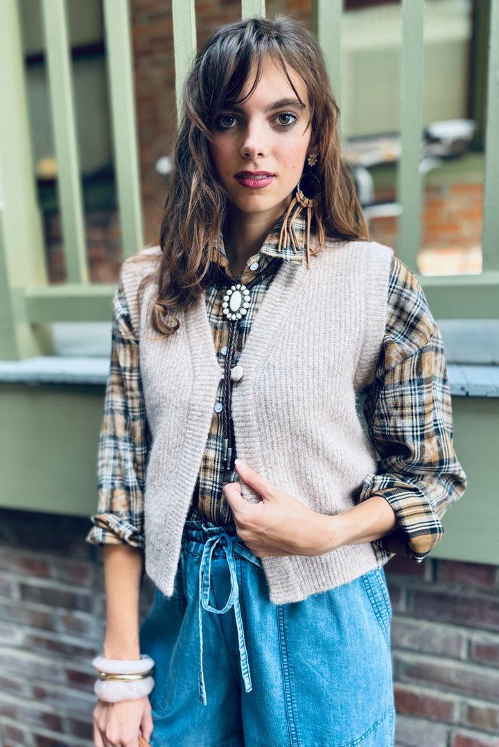 Cozy Up Oatmeal Knit Button Up Vest