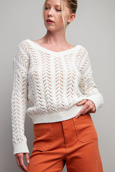Crochet Twist Back Sweater - Cream