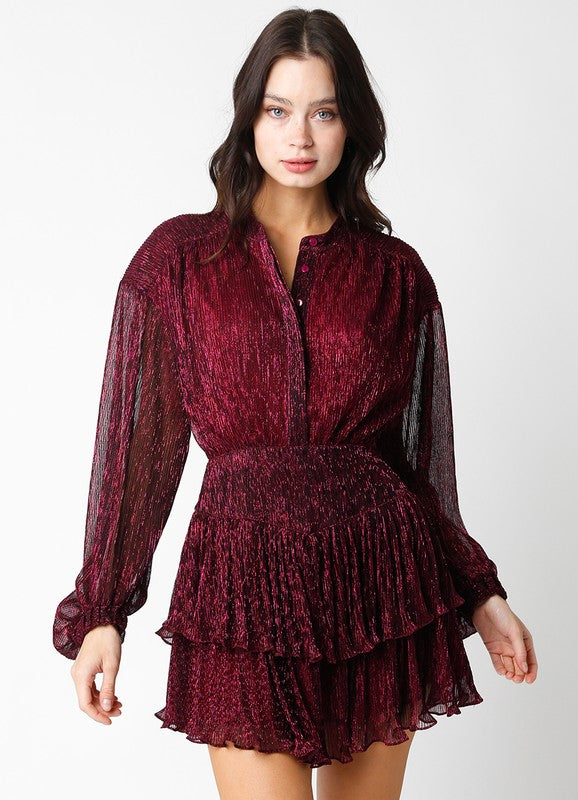 Lottie Shimmer Tencel Mini Dress- Magenta Pink