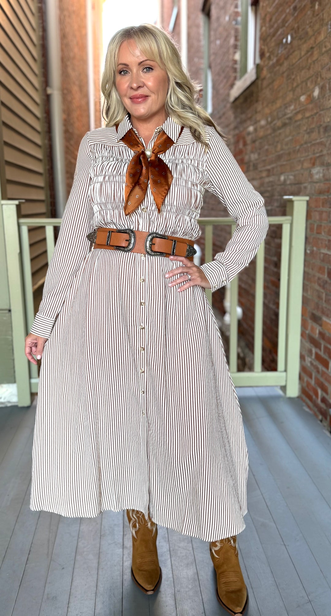 Autumn Brown Shrilled Long Sleeved Dress