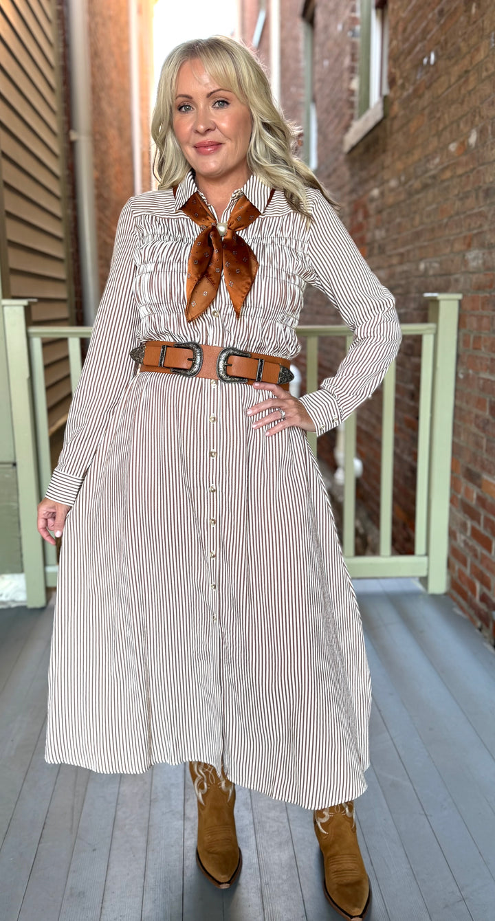 Autumn Brown Shrilled Long Sleeved Dress