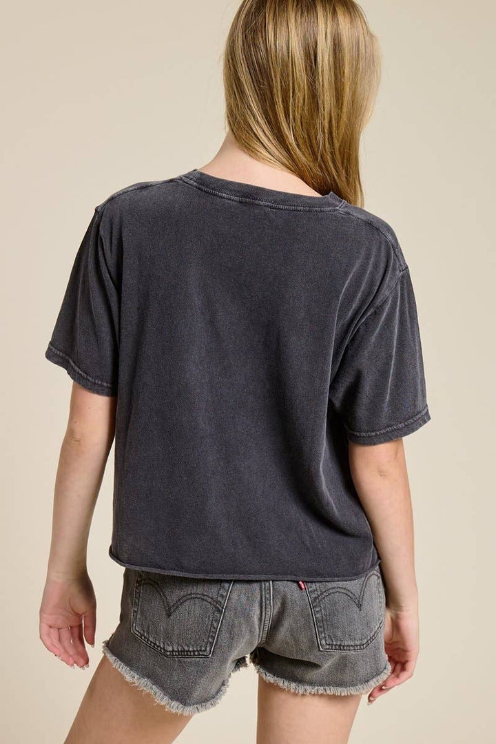 White/Back Puff Peace Sign Cropped T-Shirt