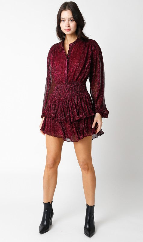 Lottie Shimmer Tencel Mini Dress- Magenta Pink