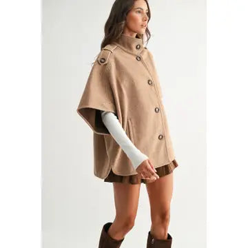 Brushed Wool Blend Cape Jacket (2 Colors)