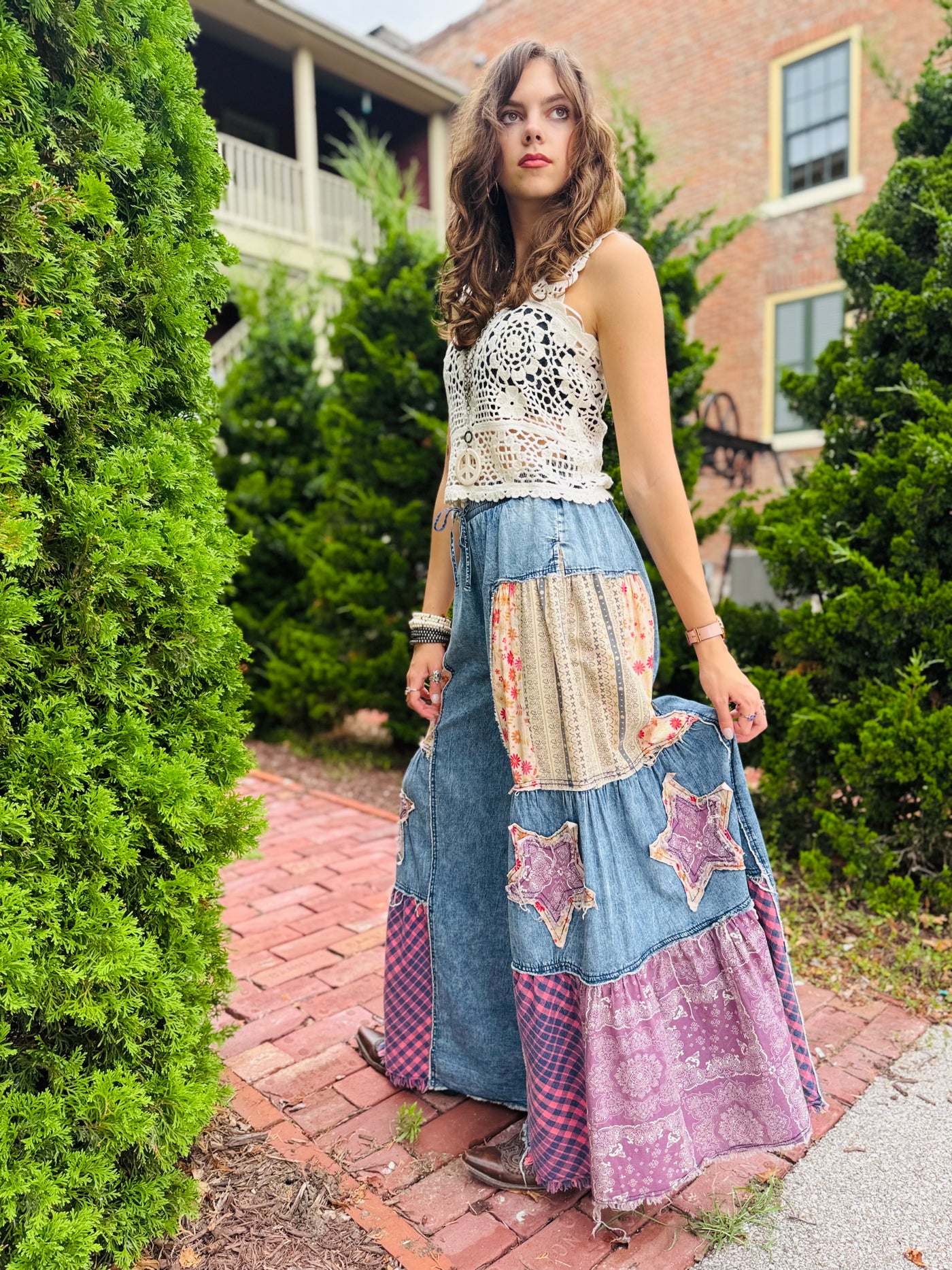 Free Spirit Wide Leg Patch Pants