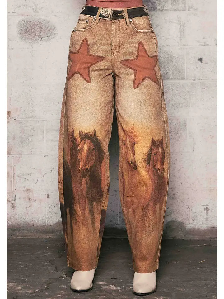 Howdy Horses Digital Printed Canvas Jeans
