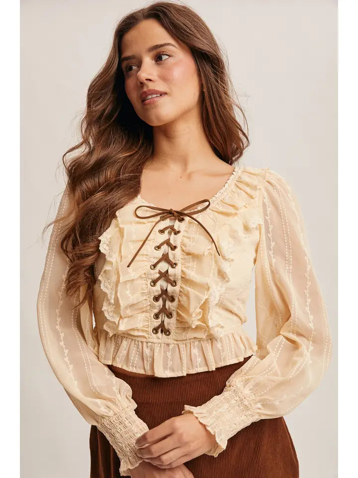 Ruffe Laced Up Blouse