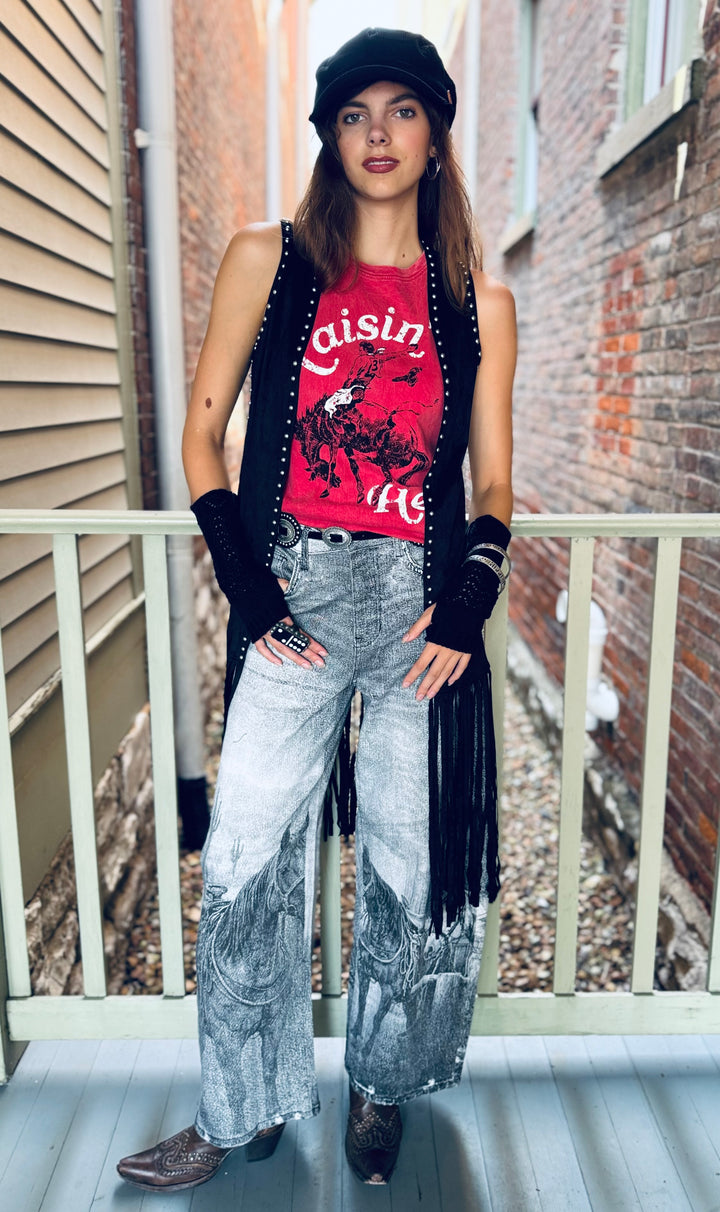 Western Black Horse Baggy Jeans