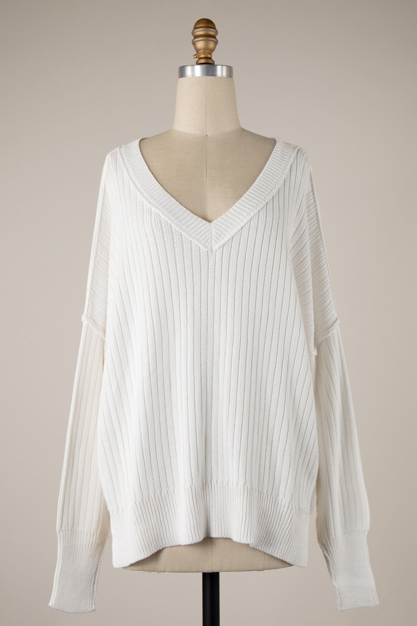 Inside Out V-Neck Light Weight Sweater- White