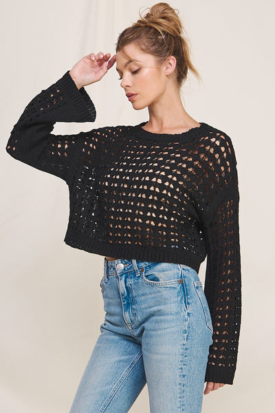 Open Weave Flare Sleeve Sweater (3 colors)