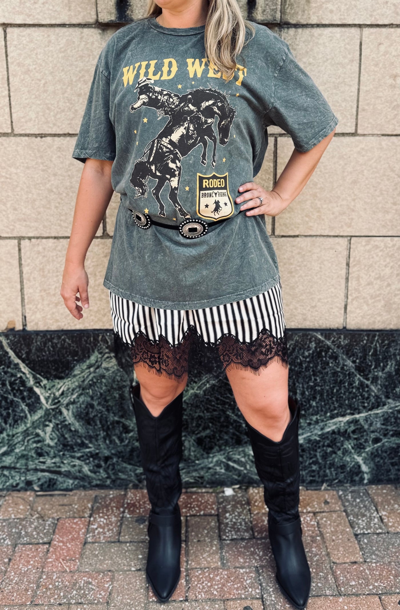Stripe Lace Trim Mini Skirt